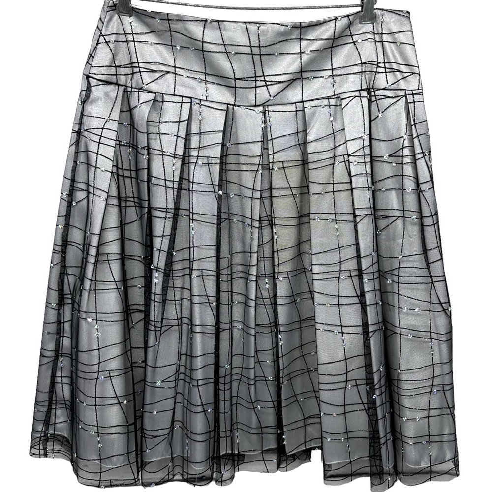 ADRIANNA PAPELL Evening Essential Skirt 12 Side Zip Black Embellished tulle VTG